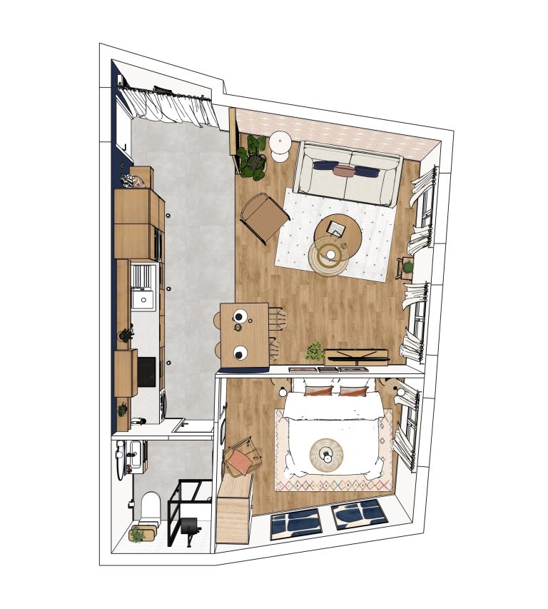 plan 3d aménagement et décoration de l'appartement